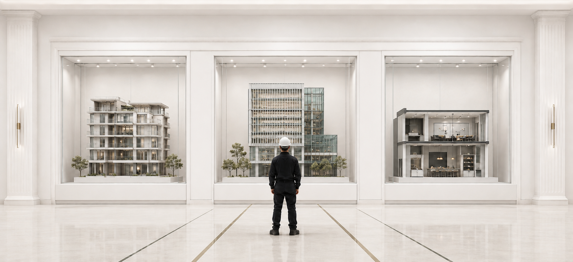 Construction professional viewing architectural models for residential, commercial and interior projects